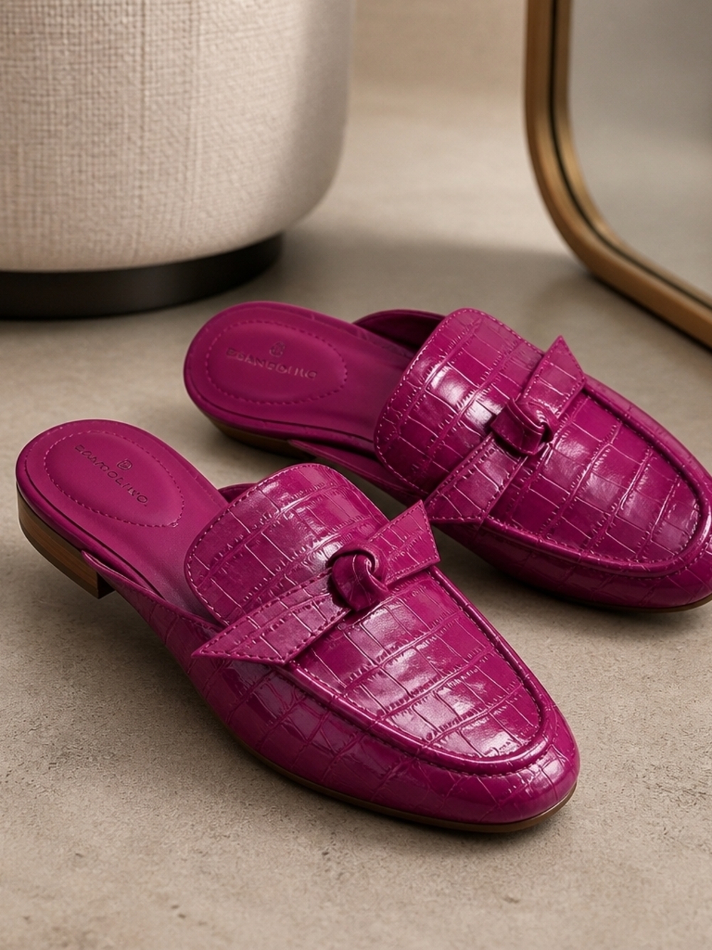Bandolino Fuchsia Croc-Embossed Slip-On Mule